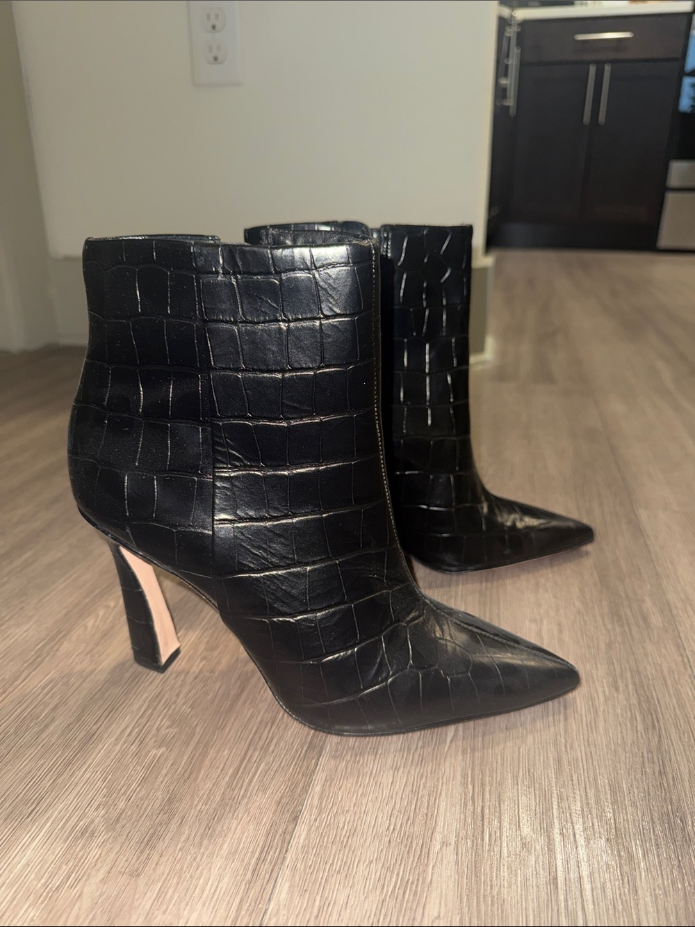 ANTONIO MELANI Black Croc-Embossed Pointed-Toe Ankle Boots